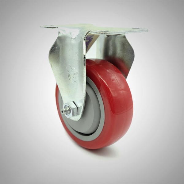 3.5 Inch SS Red Polyurethane Wheel Rigid Top Plate Caster